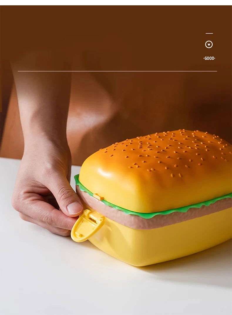 Cute Kawaii Double-Tier Burger Bento Box for Kids, Microwave Safe Fun and Functional Lunchware