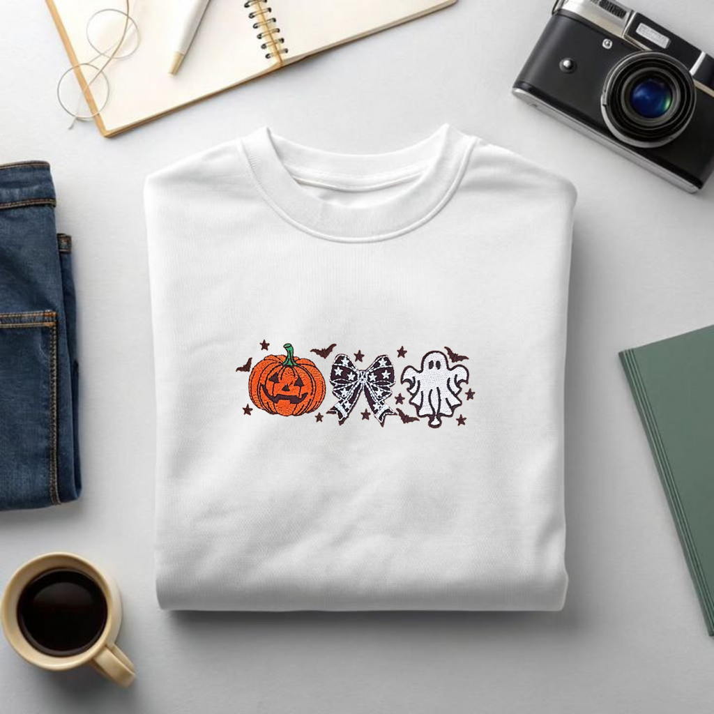 Cutesy Spooky Bows Embroidered T-Shirt – Cute Halloween Tee