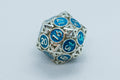 Single d6/d20 Tritan Shiny Silver w/Blue Deadly Arrow Dice