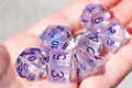 The Time Walker | Clear/purple Glitter 7-Dice Set RPG Dice Set w/Purple