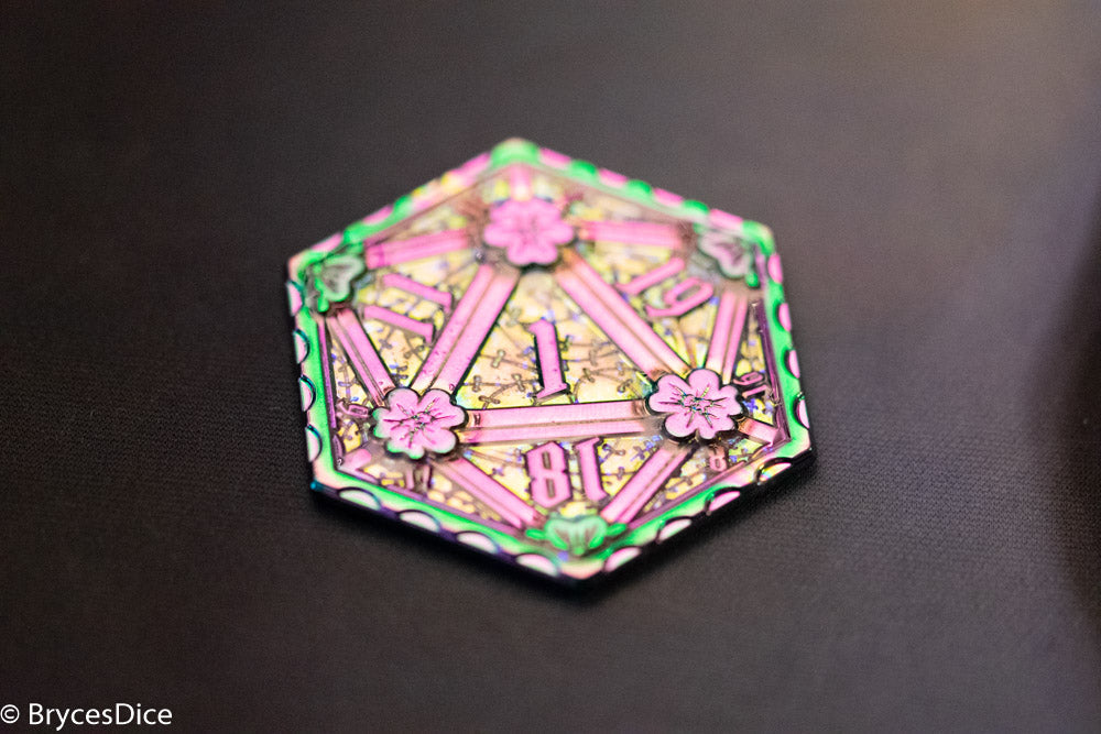 Rainbow d2 Coin Shaped like d20 w/ Purple Tint (V1)