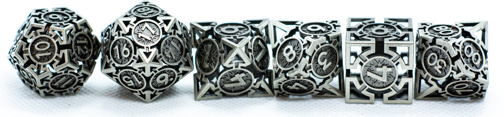 Iron Grey Deadly Arrow Dice | 7-Dice RPG Set High Visibility