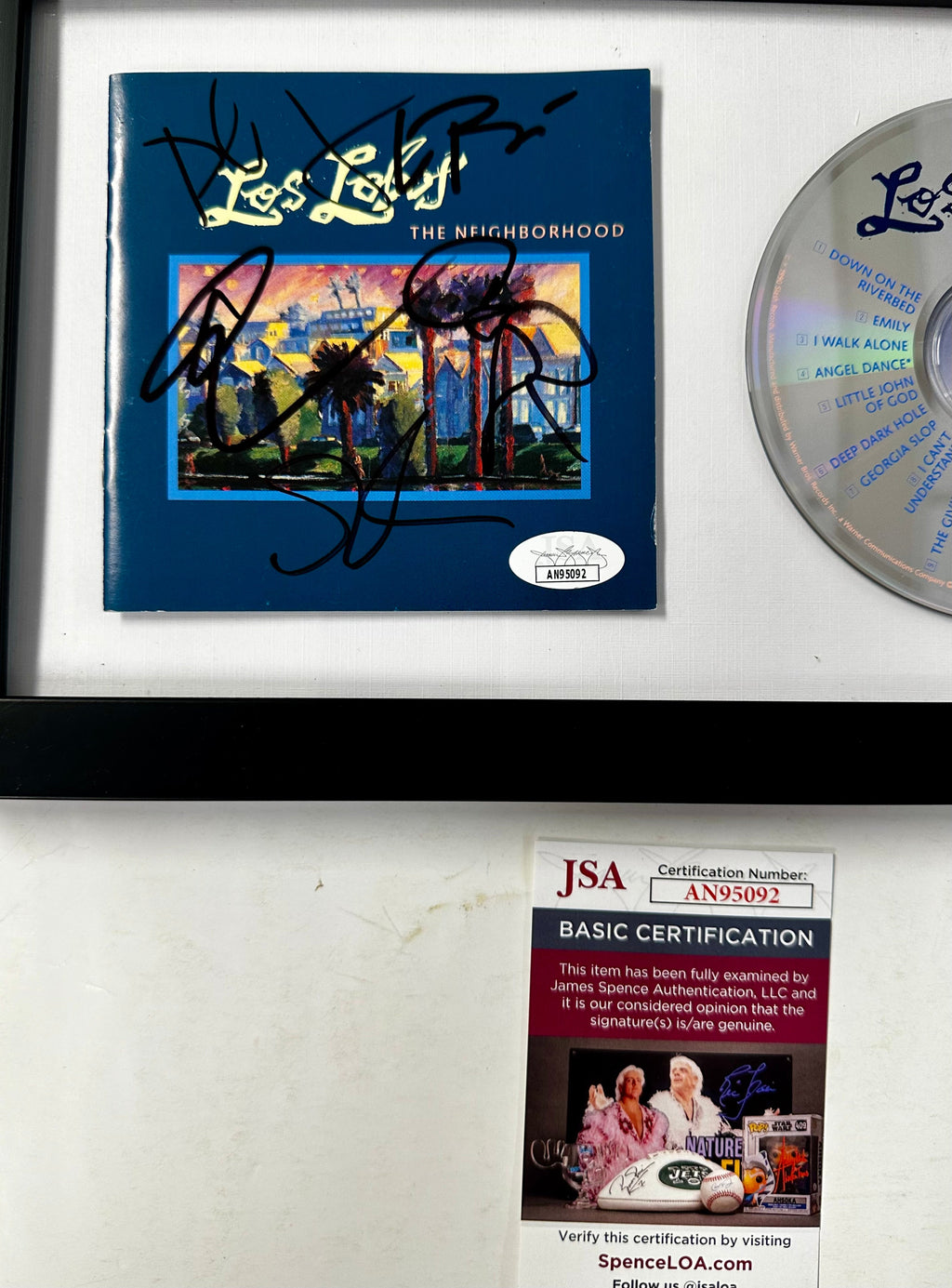 David, Caesar, Conrad, Louie & Steve Complete Signed Los Lobos The Neighborhood CD Framed With JSA COA