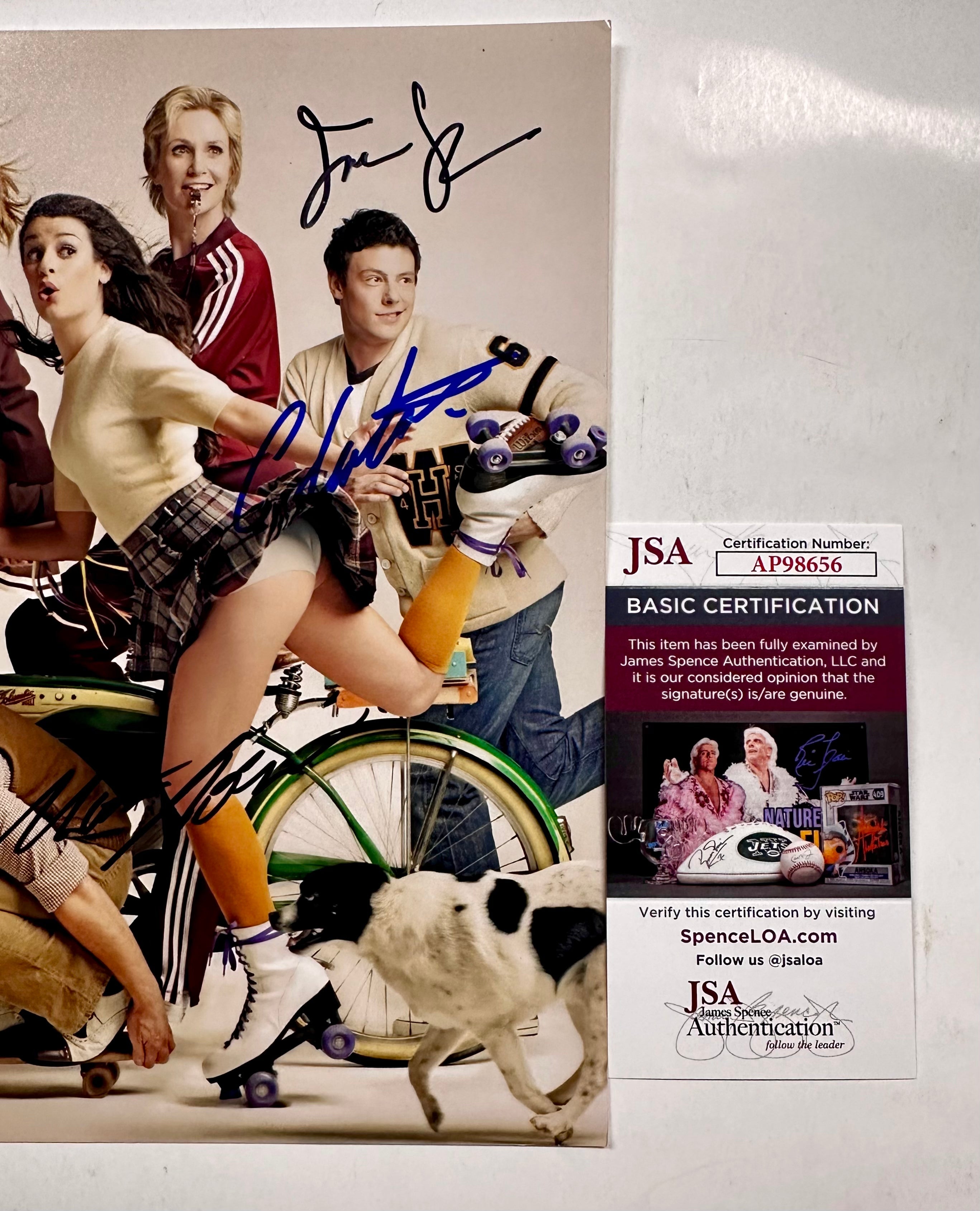 Cory Monteith, Matthew Morrison & Jane Lynch Signed Glee 8x10 Photo With JSA COA