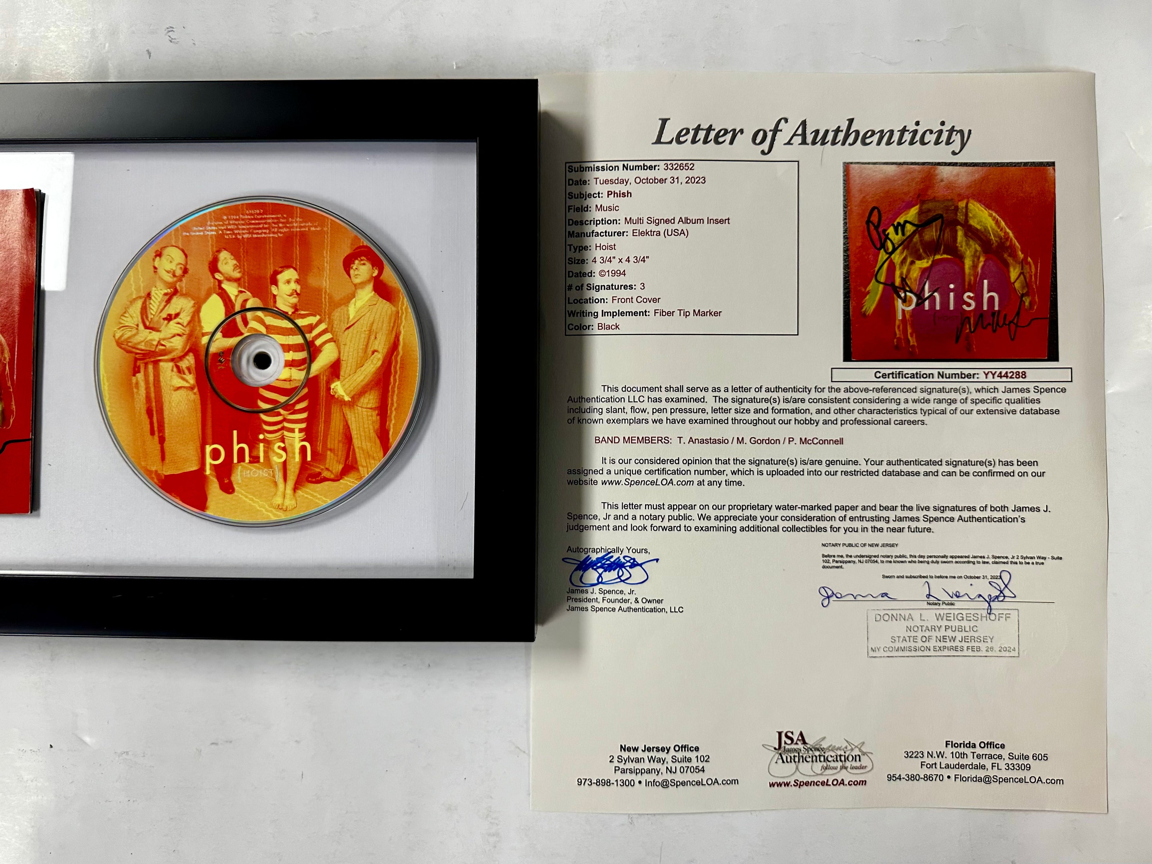 Phish (Trey Anastasio, Page & Mike) Signed Hoist Framed CD Booklet With JSA COA