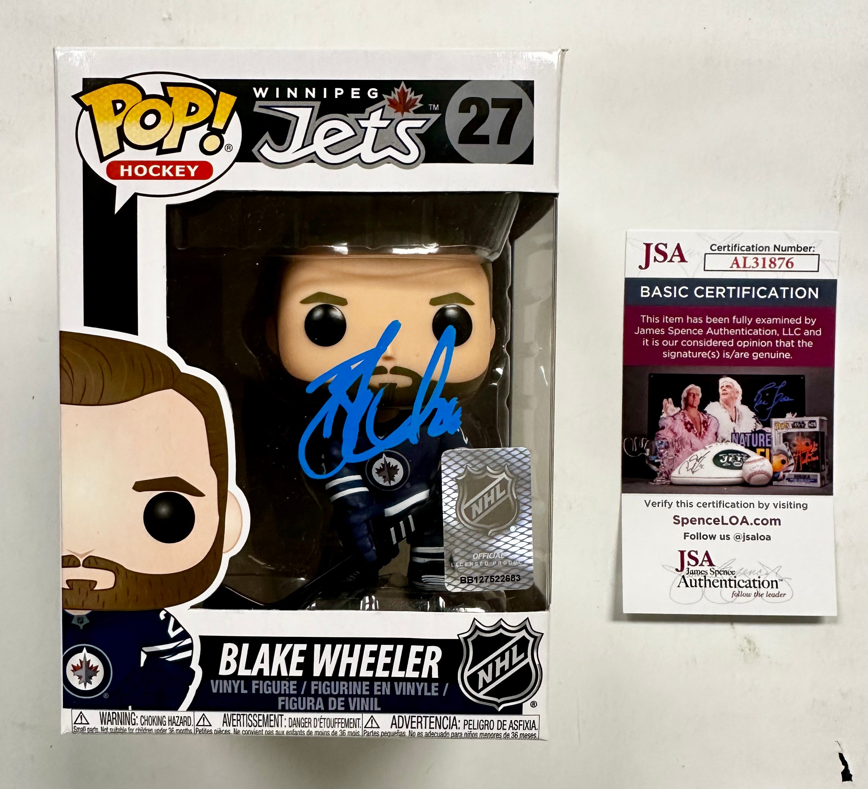 Blake Wheeler Signed NHL Winnipeg Jets Funko Pop! #27 With Exclusive JSA COA