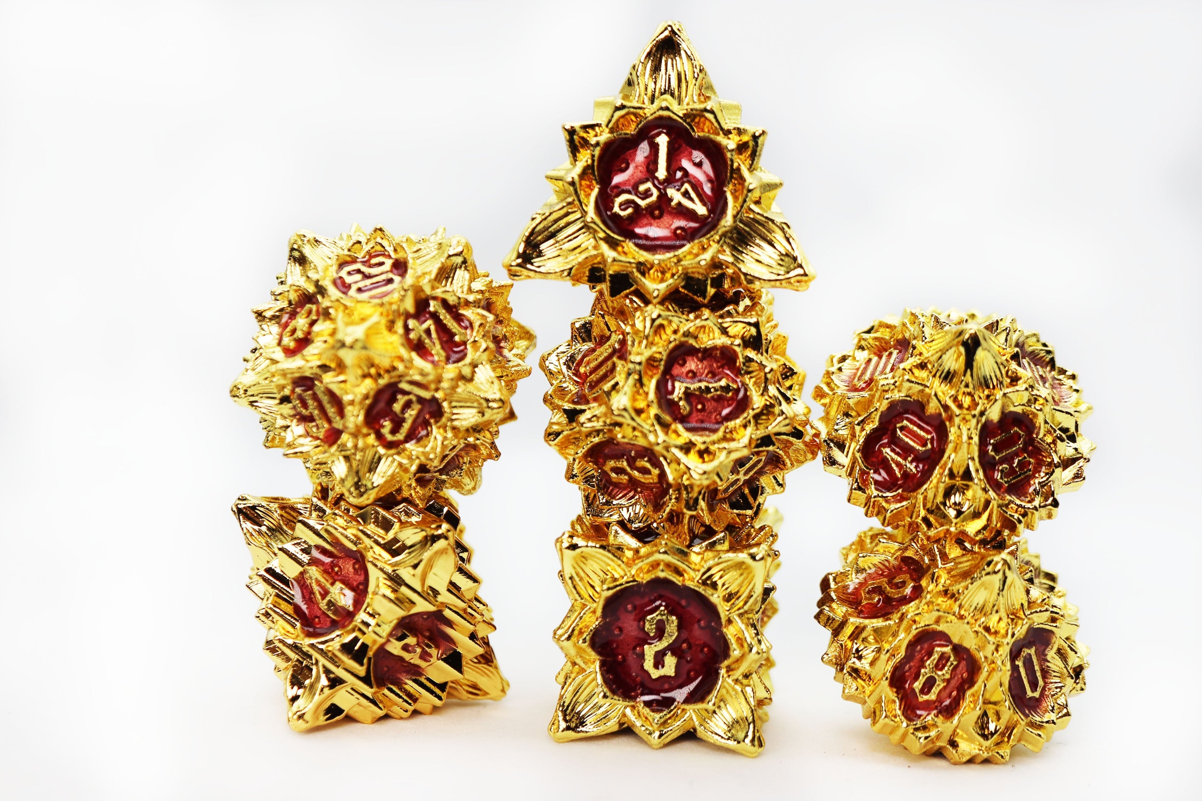 Floral Starburst: Carmine Canna - Metal RPG Dice Set