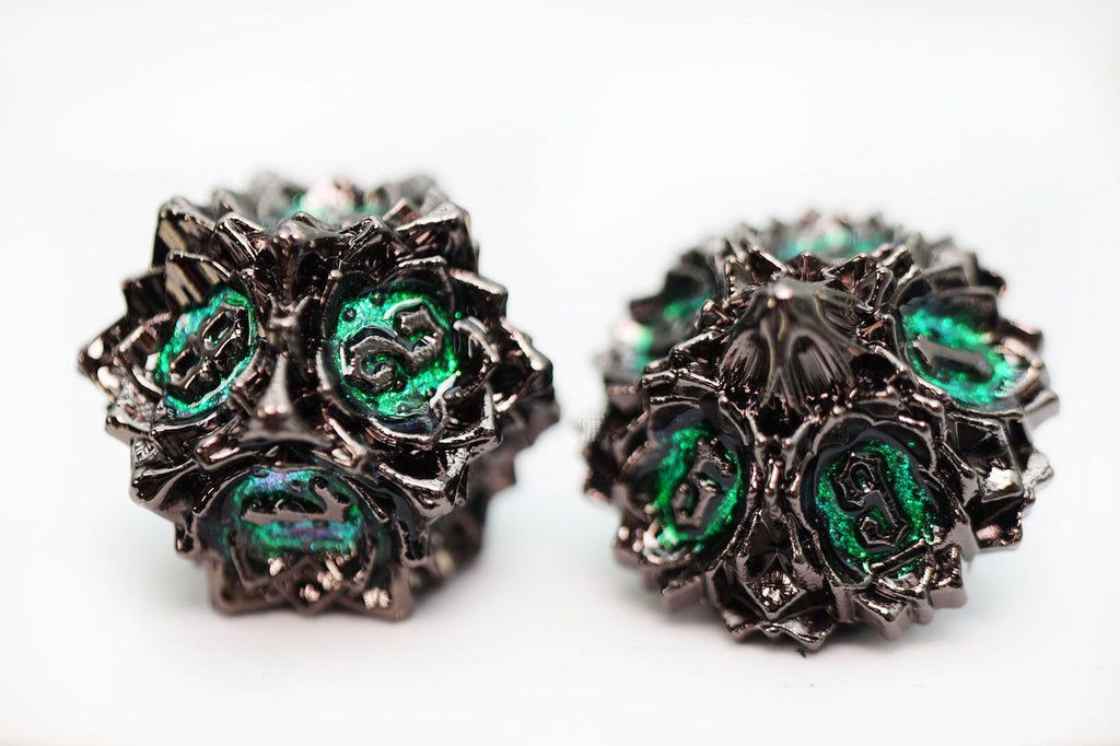 Floral Starburst: Midnight Forest - Metal RPG Dice Set