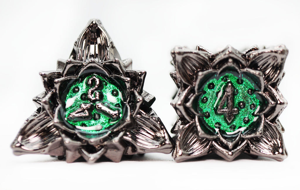 Floral Starburst: Midnight Forest - Metal RPG Dice Set