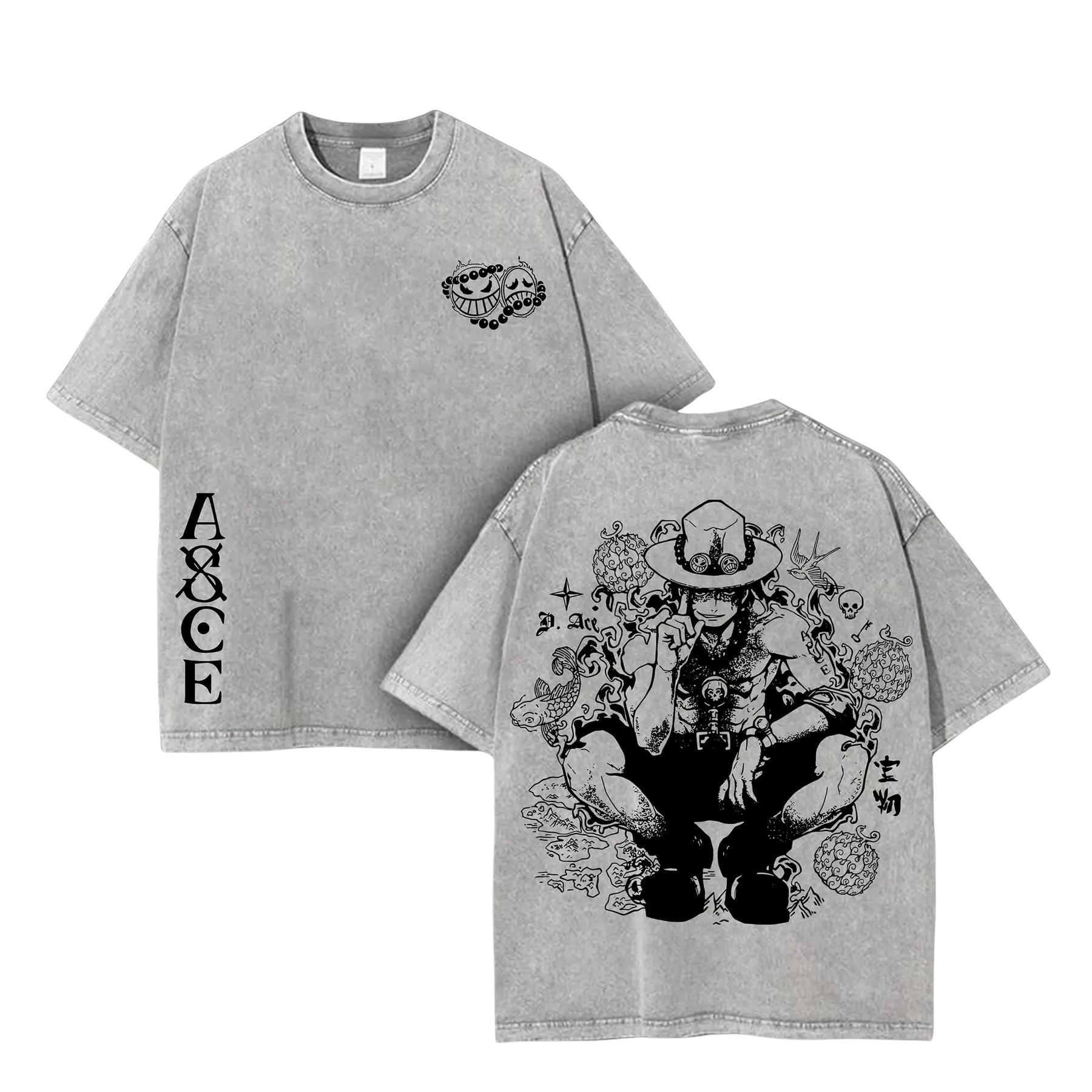 Fire Pirate Vintage T-Shirt – Anime-Inspired Oversized Tee with Double-Sided Print, Lightweight Acid-Washed Graphic for Fans of Classic Adventure Series