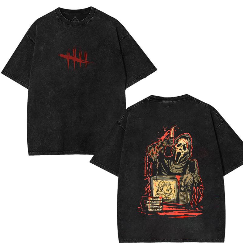 Ghost Face Dead by Daylight Horror Tee – Vintage Washed Gaming Shirt