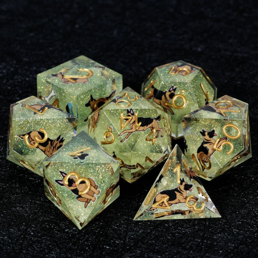 Kickstarter Dice – Canine Legends German Shepherd Resin DND Dice Set | Handmade Role-Playing Dice