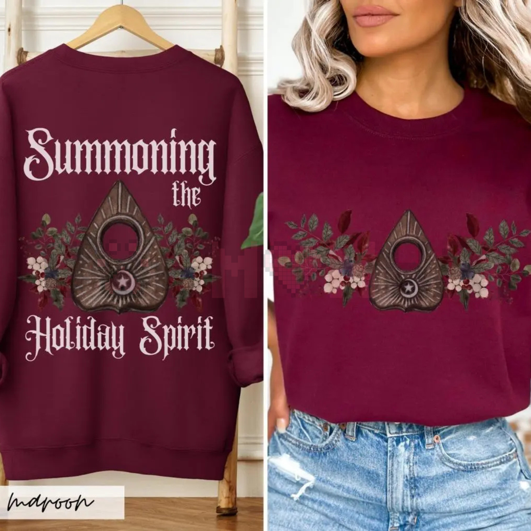 Gothic Cottagecore Holiday Séance Ouija Board Christmas Sweatshirt