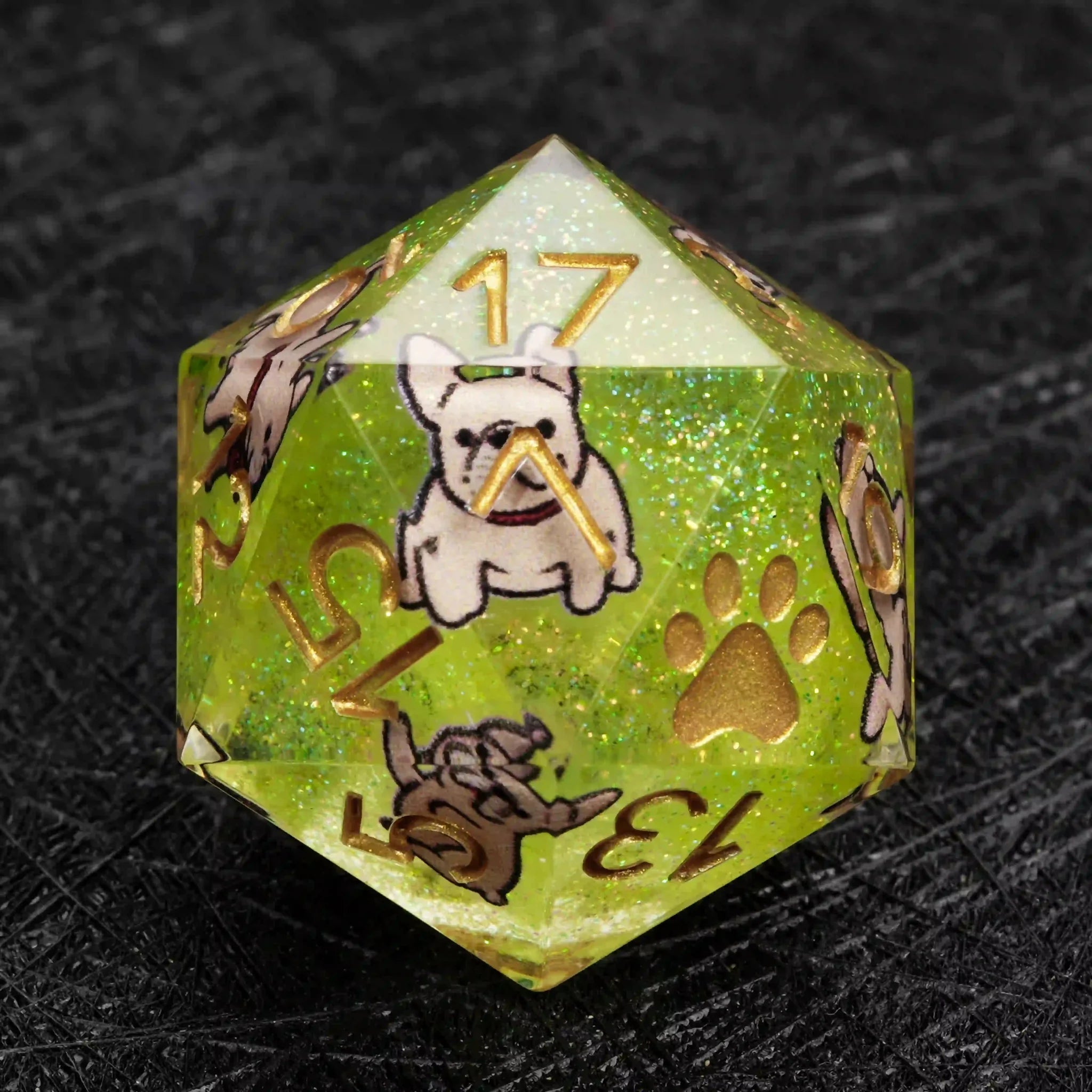 Kickstarter Dice – Canine Legends French Bulldog Resin DND Dice Set | Cute Guardian Dice for RPG Adventures