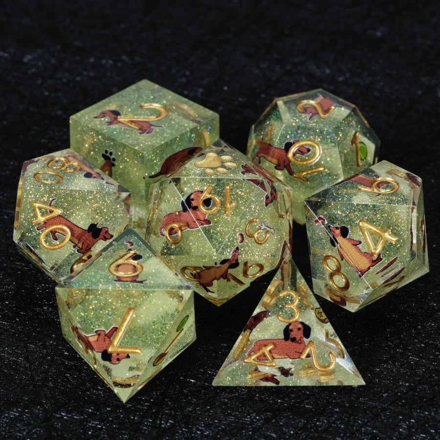 Kickstarter Dice – Canine Legends Dachshund Resin DND Dice Set | Multifaceted Sharp Dice