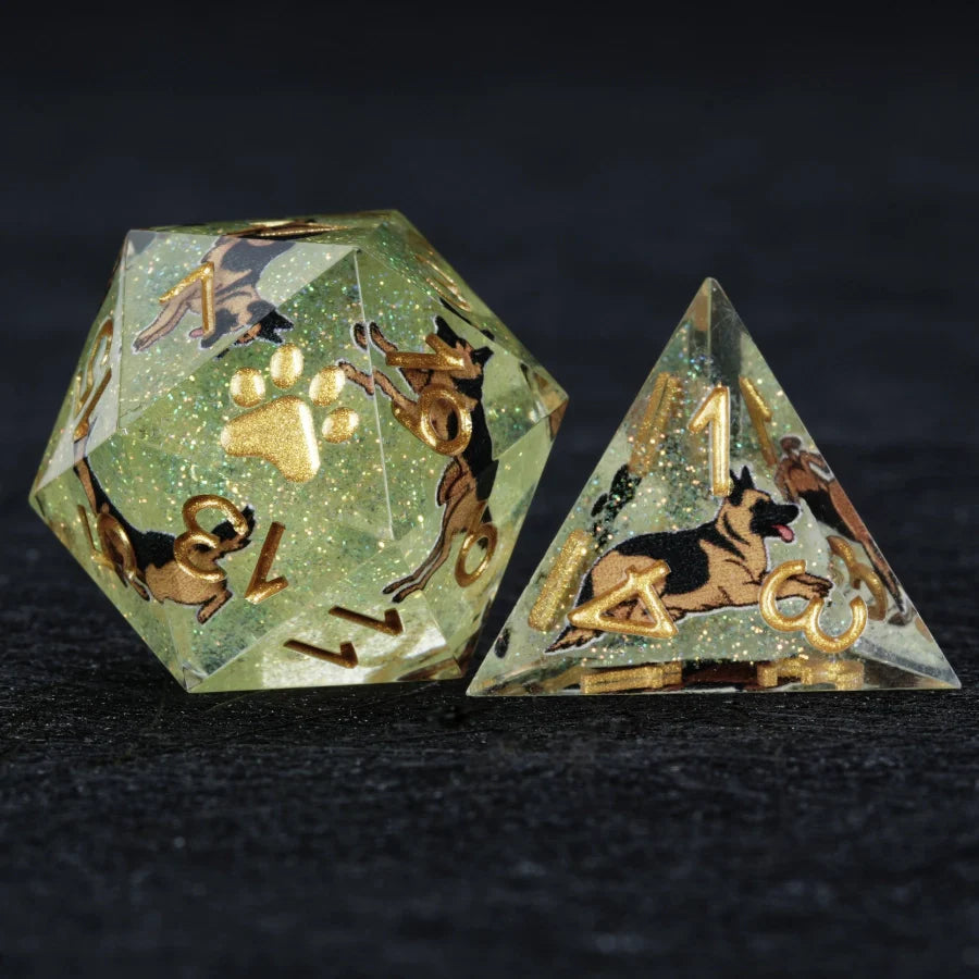 Kickstarter Dice – Canine Legends German Shepherd Resin DND Dice Set | Handmade Role-Playing Dice