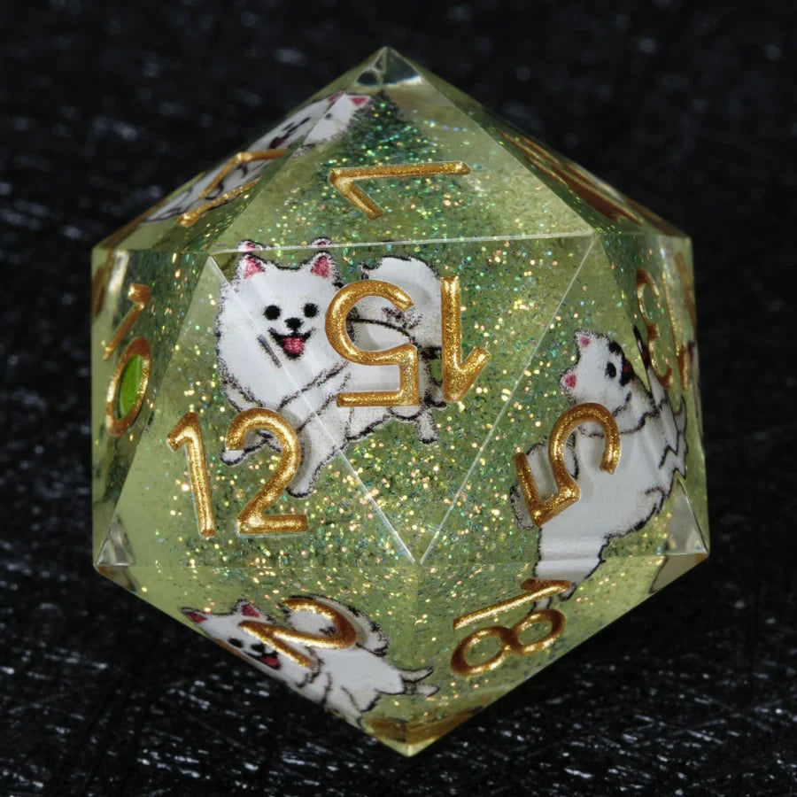 Kickstarter Dice – Canine Legends Pomeranian Resin DND Dice Set | Sharp-Edged Polyhedron RPG Dice