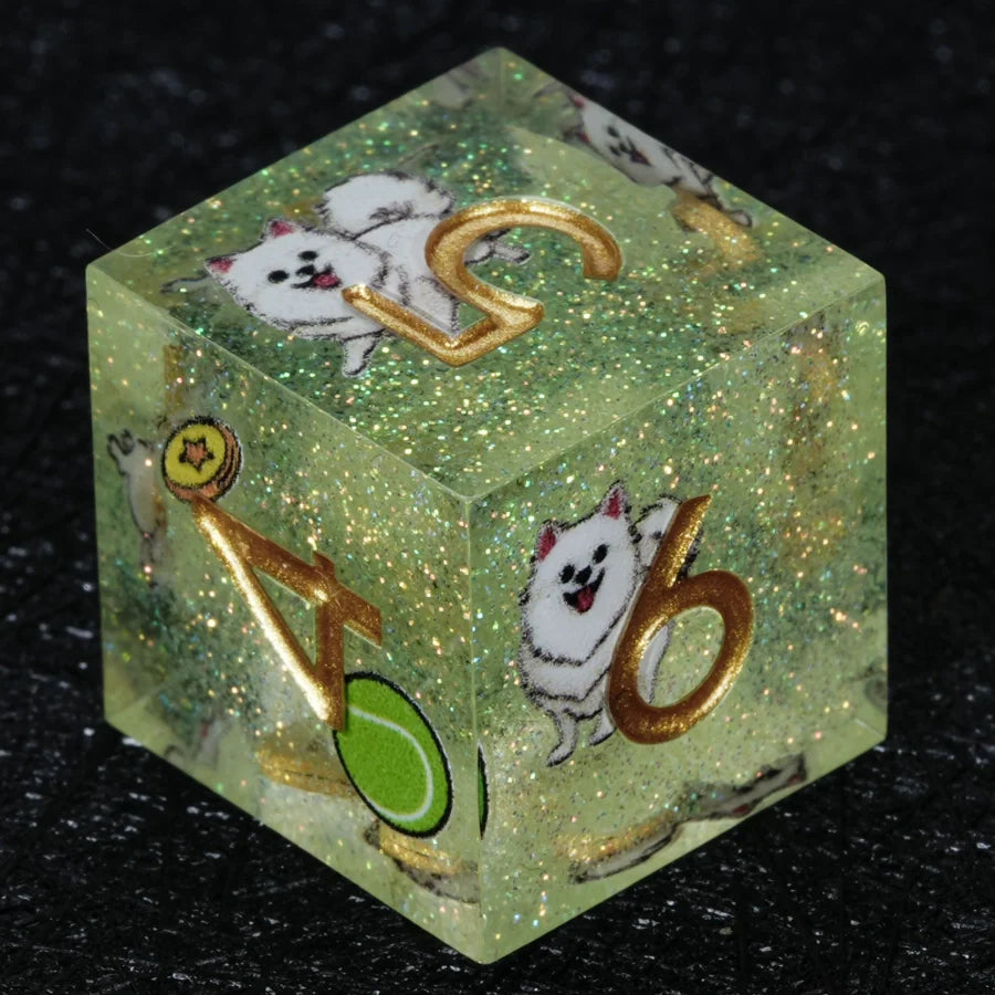 Kickstarter Dice – Canine Legends Pomeranian Resin DND Dice Set | Sharp-Edged Polyhedron RPG Dice