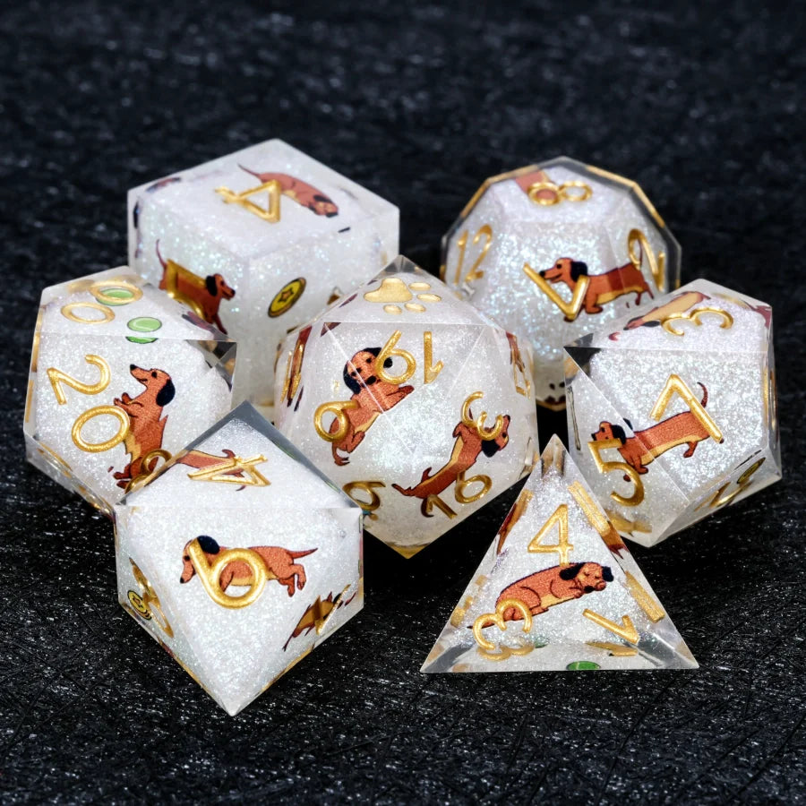 Kickstarter Dice – Canine Legends Dachshund Resin DND Dice Set | Multifaceted Sharp Dice