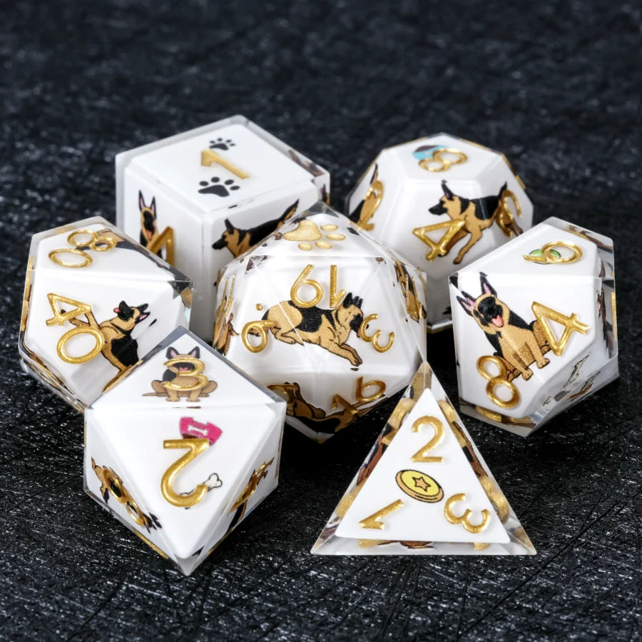 Kickstarter Dice – Canine Legends German Shepherd Resin DND Dice Set | Handmade Role-Playing Dice