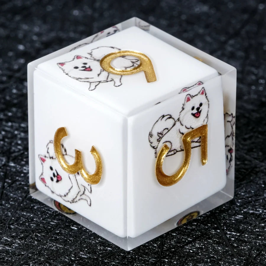Kickstarter Dice – Canine Legends Pomeranian Resin DND Dice Set | Sharp-Edged Polyhedron RPG Dice