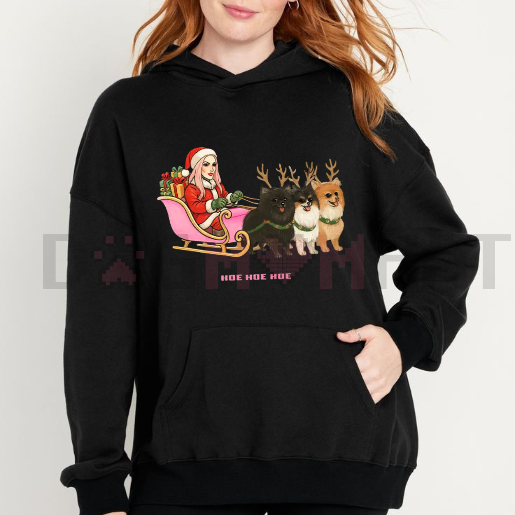 "Hoe Hoe Hoe" Holiday Hoodie – Classic Christmas Slogan Pullover