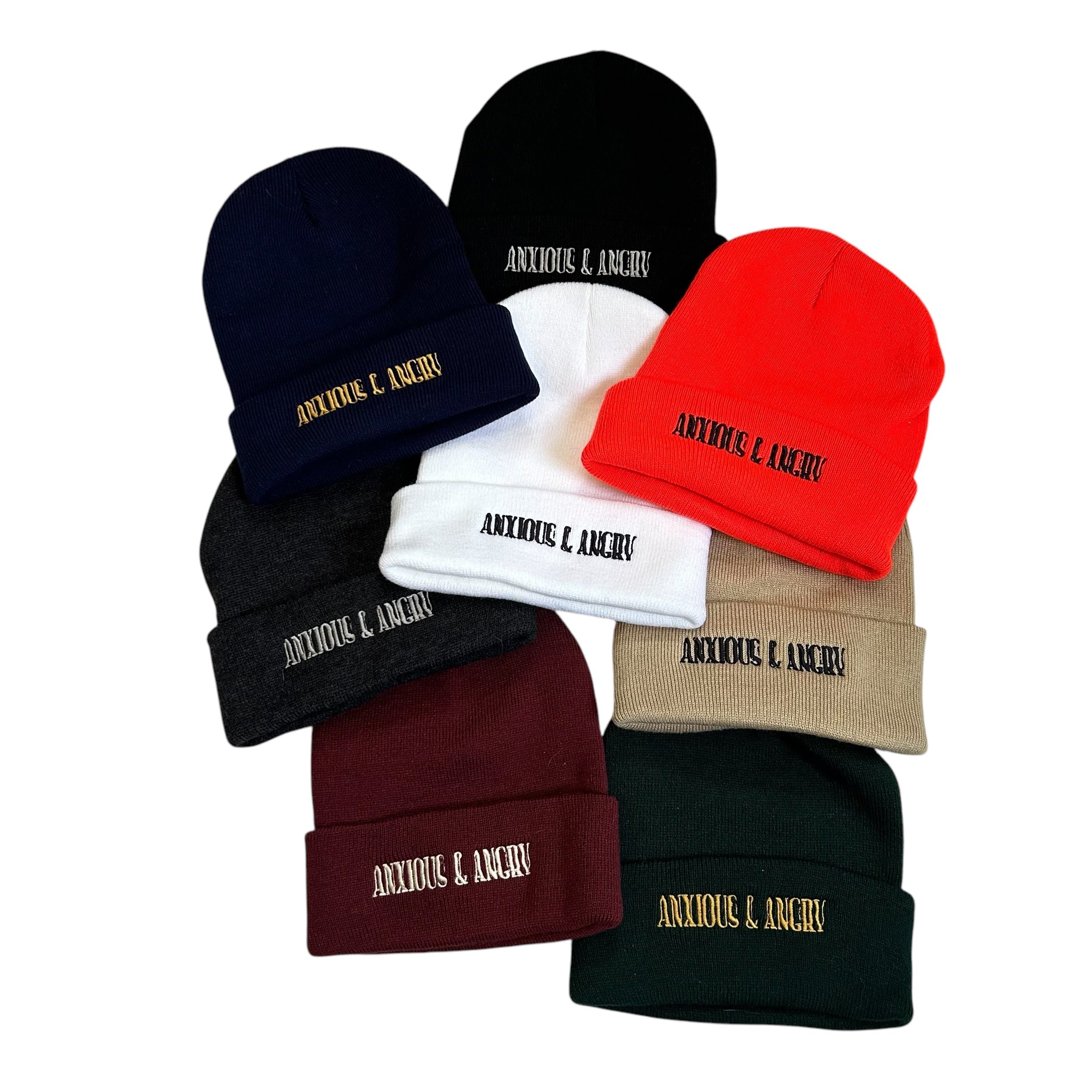 Anxious and Angry "Acid" Embroidered Beanies