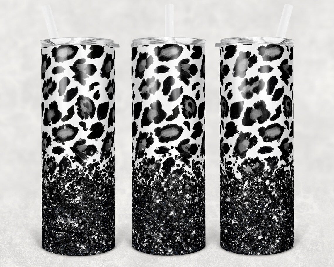 Leopard and Glitter 20 oz Skinny Tumbler