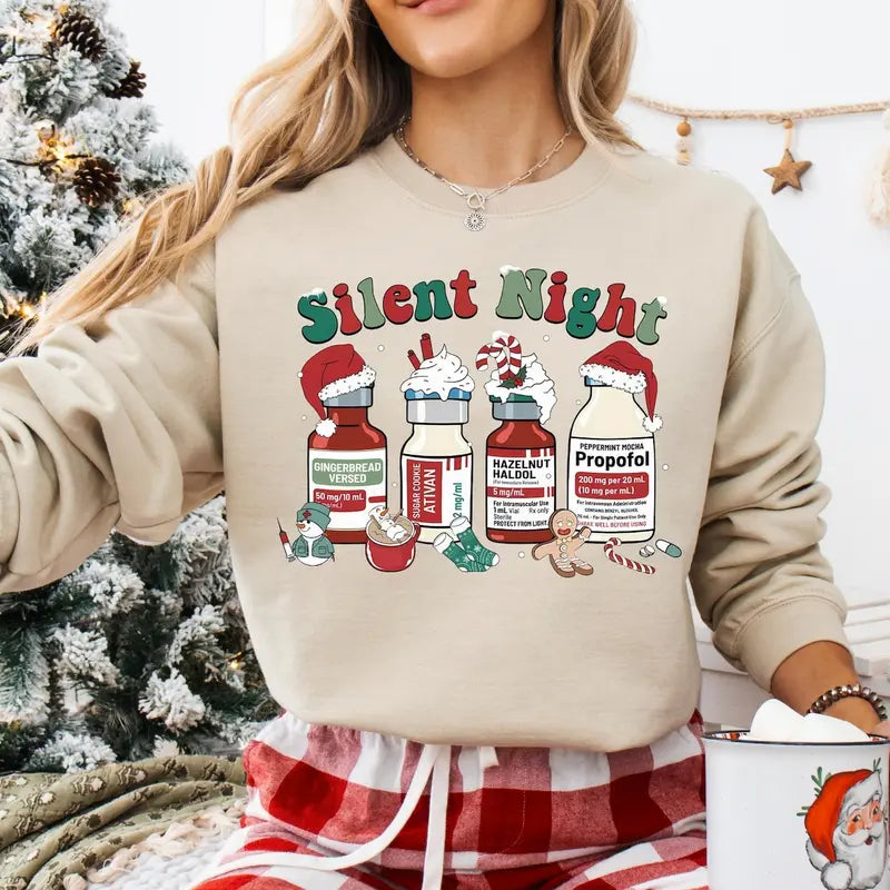 Medical Holiday Nurse Crewneck – "Silent Night" Christmas Sweatshirt
