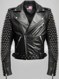 Men’s Black Biker Studded Leather Jacket