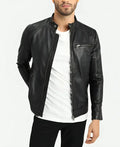 Men’s Cafe Racer Classic Black Leather Jacket - Sleek and Stylish