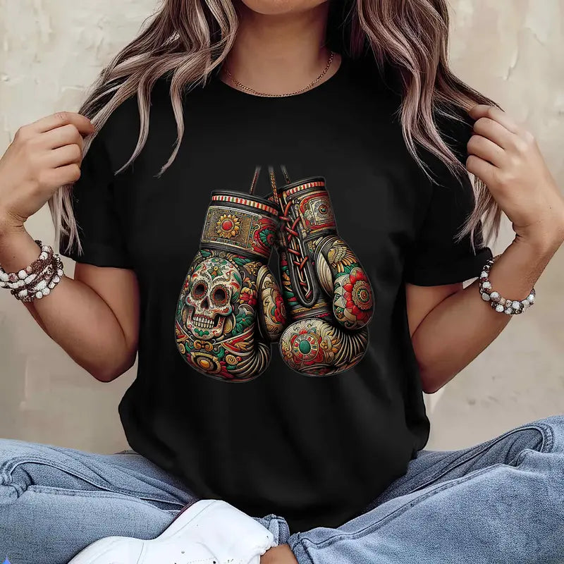 Mexican Vintage Boxing Gloves T-Shirt - Aztec Mayan Fighter Tee