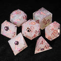 Pink glitter cat paw resin DND dice set + pink numbers