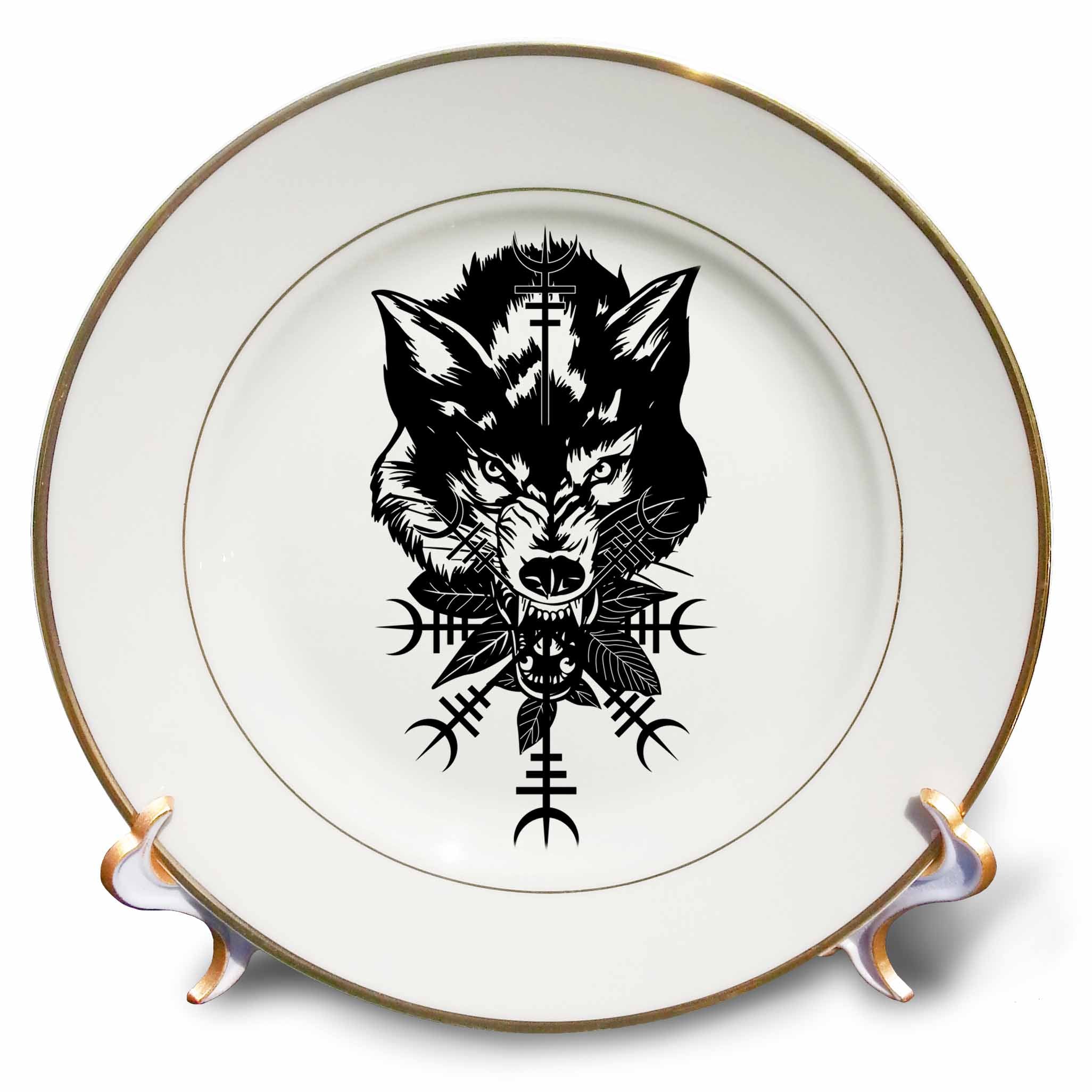 3dRose Sven Herkenrath Animal - Dangerous Wolf Wolves with Satan Baphomet Occult Satanic - Plates (cp_320099)