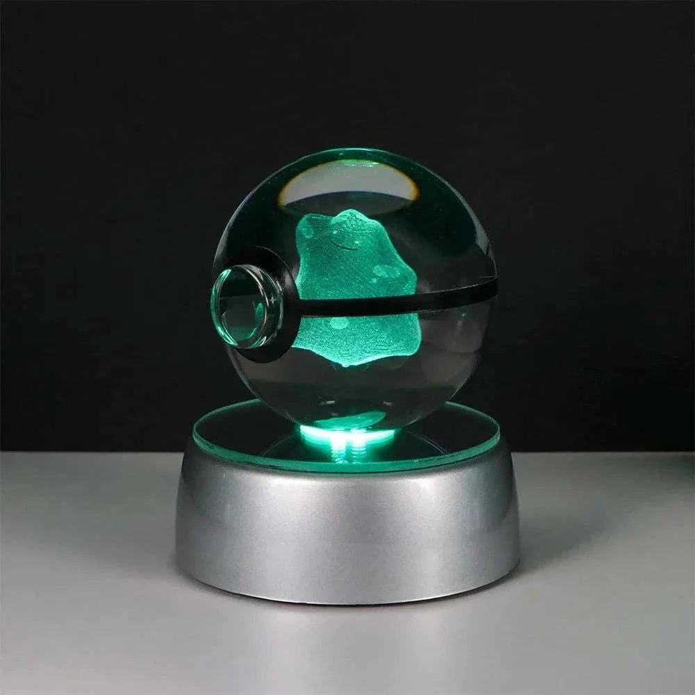 Pokemon 3D Crystal Ball Pikachu Gengar Eevee Mewtwo Anime Pokeball with Led Night Light Base