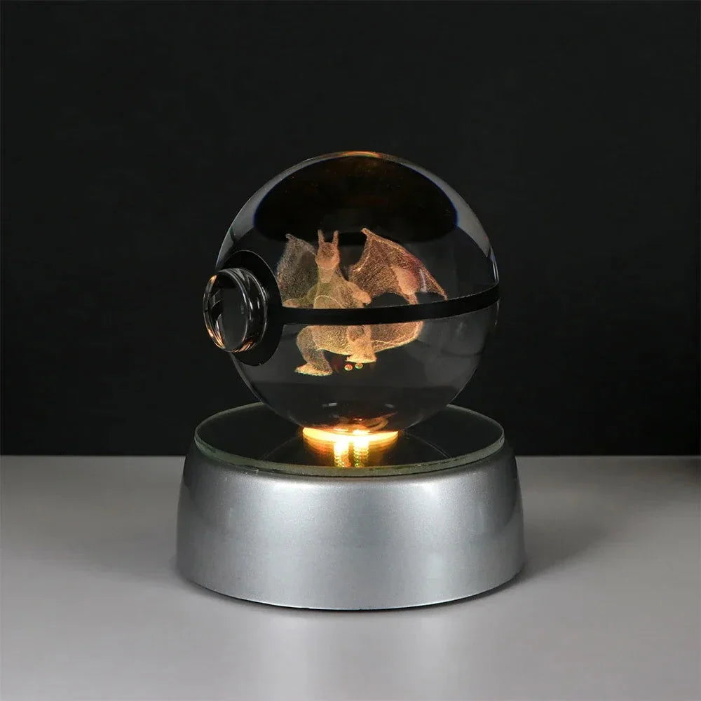 Pokemon 3D Crystal Ball Pikachu Gengar Eevee Mewtwo Anime Pokeball with Led Night Light Base