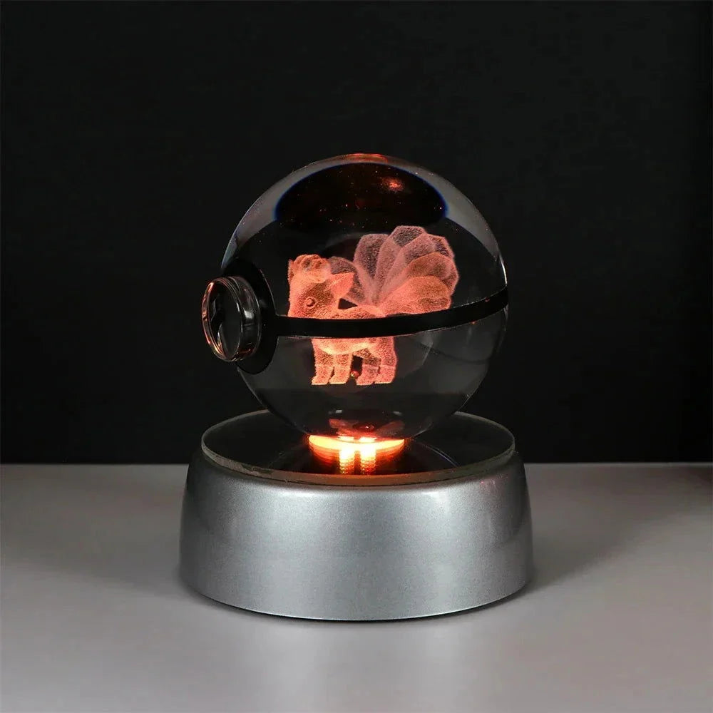 Pokemon 3D Crystal Ball Pikachu Gengar Eevee Mewtwo Anime Pokeball with Led Night Light Base