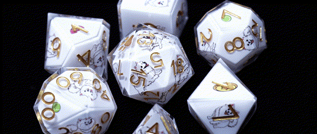 Kickstarter Dice – Canine Legends Pomeranian Resin DND Dice Set | Sharp-Edged Polyhedron RPG Dice