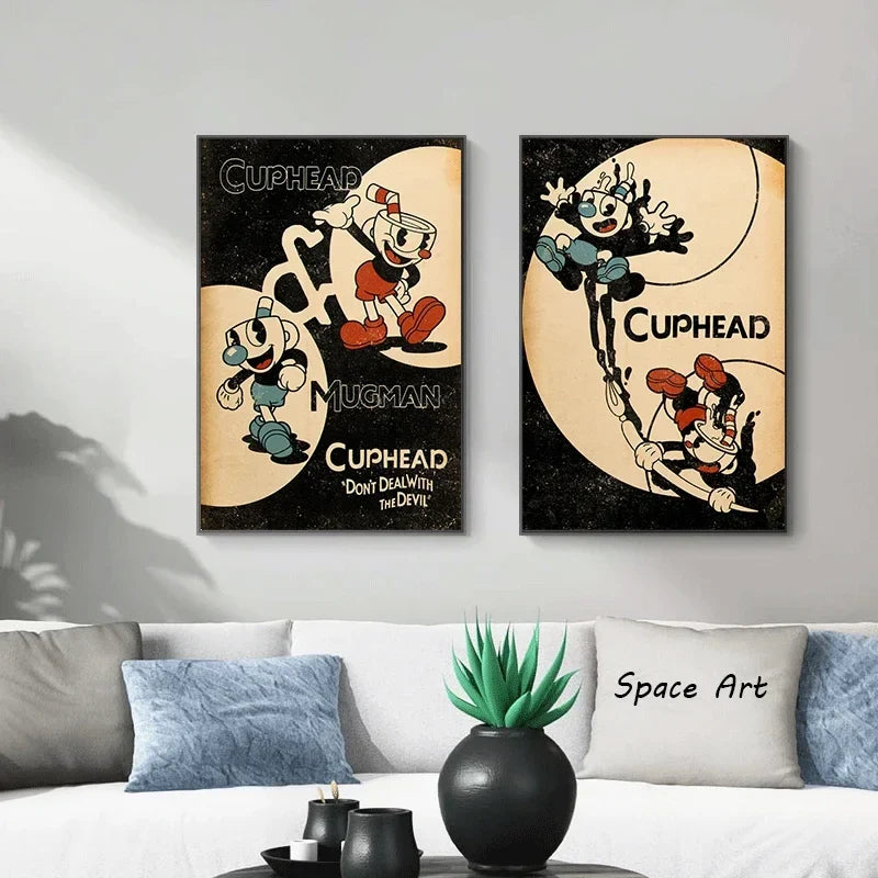 Classic Retro Wall Art Game Anime Cuphead Cartoon Characters HD Canvas Printed Poster Home Living Room Bedroom Decoration