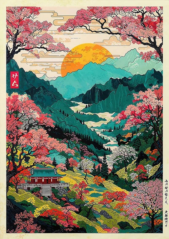 Tokyo Landscape Anime Illustration Print Japanese Night Scene Poster Fuji Vintage Painting Style Art Decor Canvas Wall Art Retro