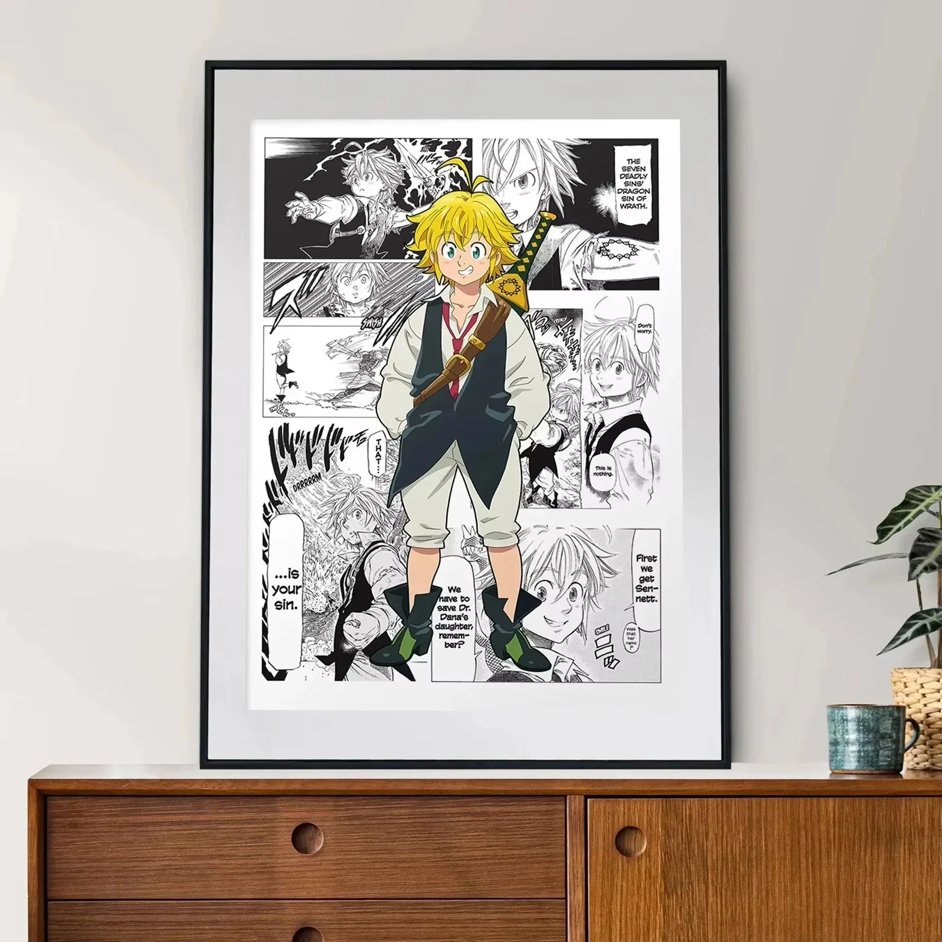 Japan Anime Figure The Seven Deadly Sins Poster Black and White Vintage Ban/King Canvas Print Wall Art Home Kawaii Room Decor