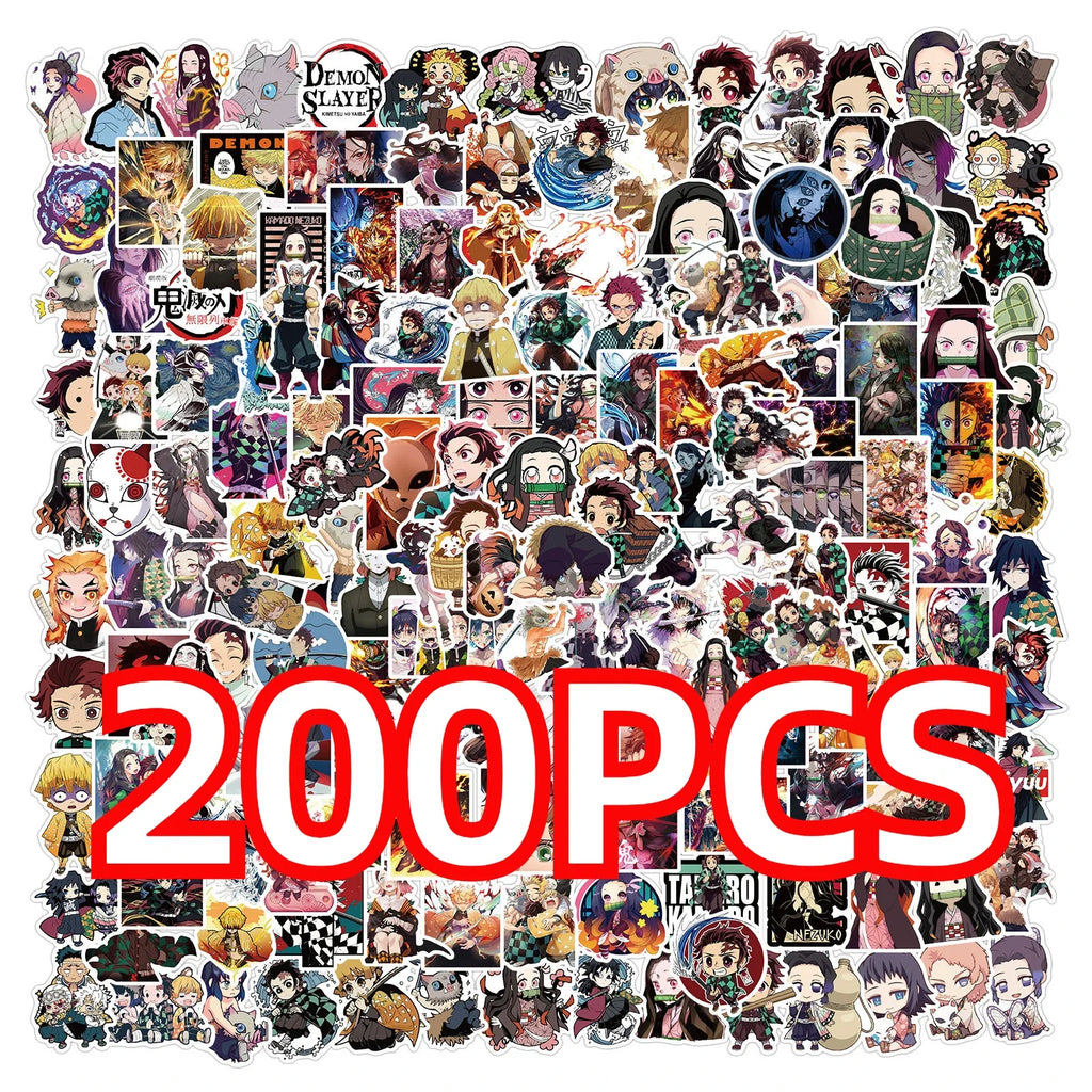 100/200pcs Cartoon Anime Demon Slayer Stickers for Laptop Suitcase Skateboard Guitar Phone Cartoon Sticker Kid Gift Toys