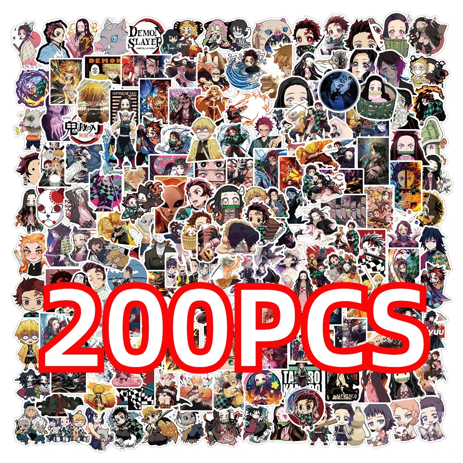100/200pcs Cartoon Anime Demon Slayer Stickers for Laptop Suitcase Skateboard Guitar Phone Cartoon Sticker Kid Gift Toys