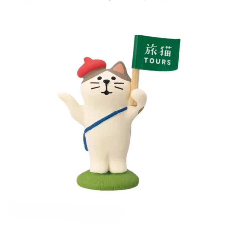 Japanese Cat Statue - Resin Animal Figurine for Desk Decor Tourist group series Collectible Cute Anime Cat Gift for Travelers