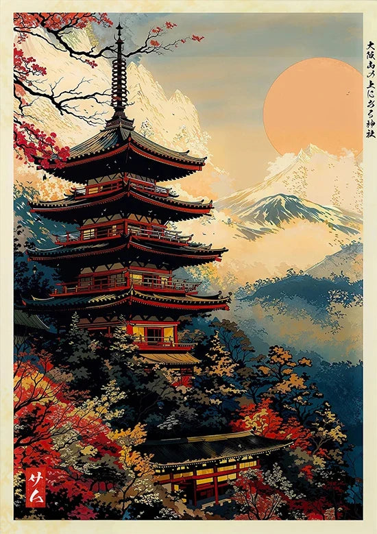 Tokyo Landscape Anime Illustration Print Japanese Night Scene Poster Fuji Vintage Painting Style Art Decor Canvas Wall Art Retro