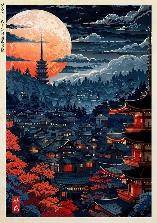 Tokyo Landscape Anime Illustration Print Japanese Night Scene Poster Fuji Vintage Painting Style Art Decor Canvas Wall Art Retro
