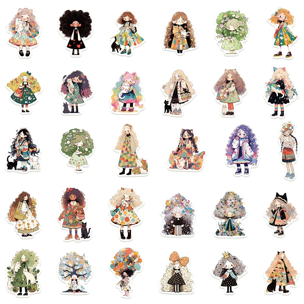 10/30/50pcs Cute Cartoon Girl Anime Stickers Aesthetic Decals Fridge Laptop Phone Scrapbook Diary Decoration Sticker Kids Toys