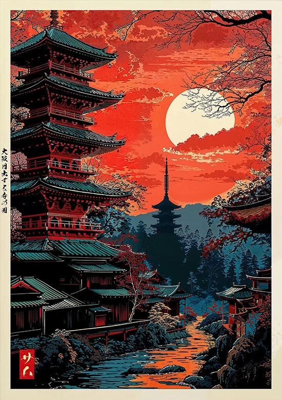 Tokyo Landscape Anime Illustration Print Japanese Night Scene Poster Fuji Vintage Painting Style Art Decor Canvas Wall Art Retro