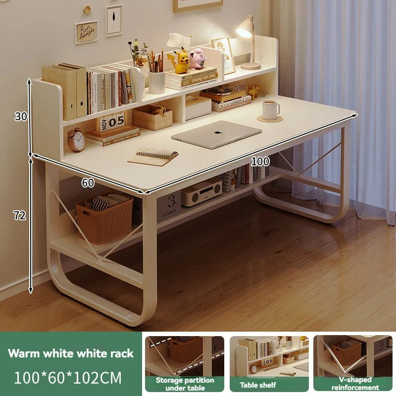 Computer Desk, Desktop, Home Bookshelf Integrated, Student Bedroom, Study Writing, Desk And Chair Combination, Simple Office Des