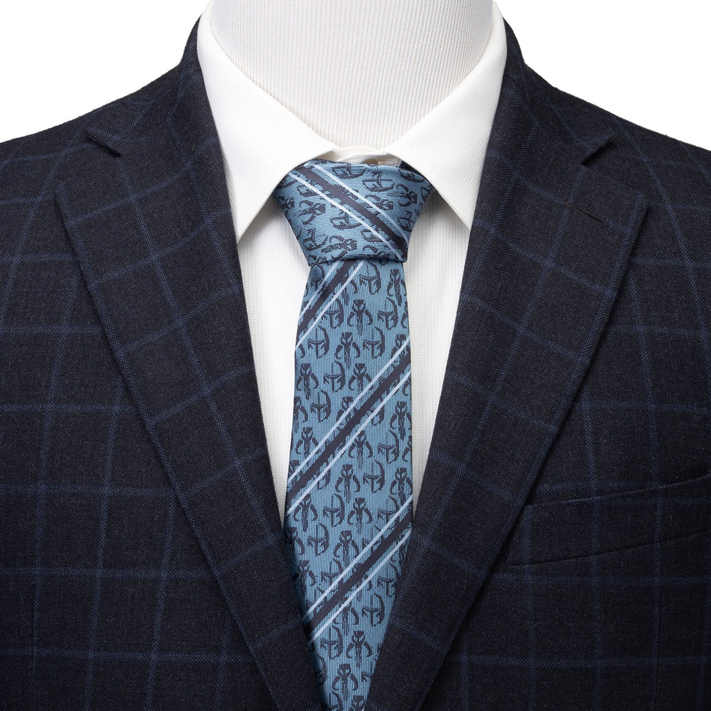 Star Wars Mandalorian and Mythosaur Blue and Navy Striped Tie